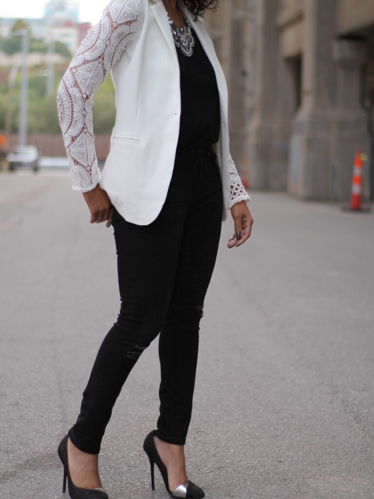 crochet sleeve blazer