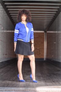 blue varsity jacket